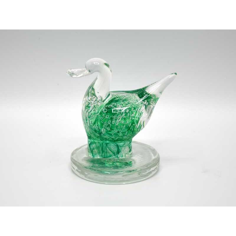 ガラス オブジェ ダック アヒル ペーパー ウェイト クール 置物 気泡