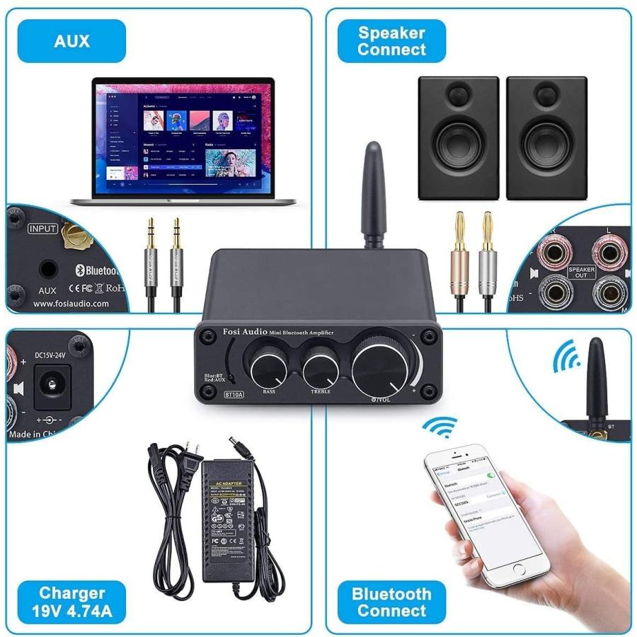Fosi Audio BT10A ステレオアンプ 50W x 2 電源アダプタ付き(Bluetooth 5.0)｜babiloniao｜07