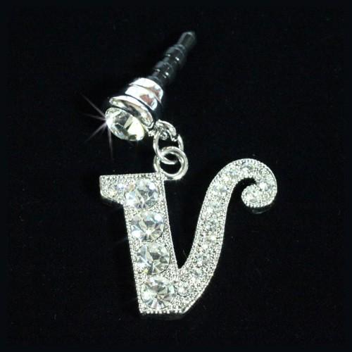 イヤホンジャック イニシャル V Iphone スマートフォン用 スマピ ラインストーンに筆記体 アルファベット Inisyaru S V Babu 通販 Yahoo ショッピング