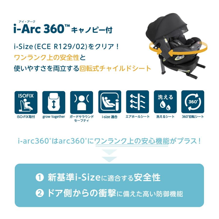 Joie ジョイー チャイルドシート カトージ 即納 アイ・アーク360 キャノピー付 送料無料 / グレー ブラック 新安全基準R129適合 身長40cmから105cmの画像