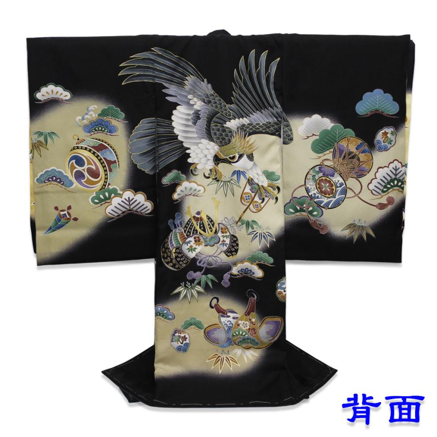 お宮参り 着物 男の子 産着 黒 鷹 兜 正絹 祝い着 のしめ 掛け着 初着