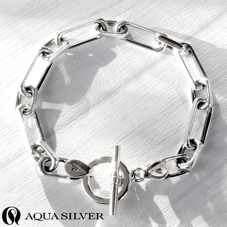 アクアシルバー あずきチェーン シルバー ブレスレット Medium バングル Tバー 20cm シルバー925 マンテルブレス AQUA SILVERの画像
