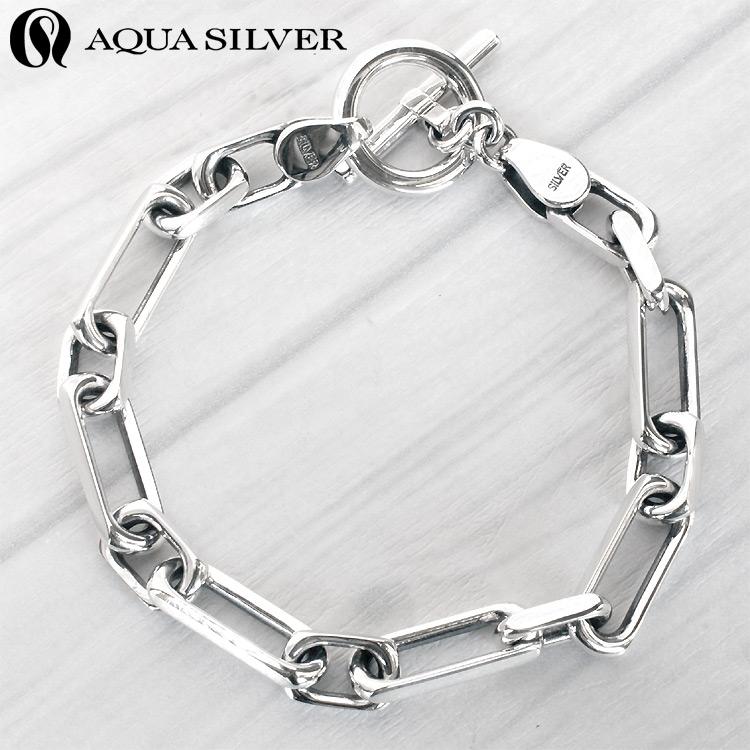 アクアシルバー あずきチェーン シルバー ブレスレット Medium バングル Tバー 20cm シルバー925 マンテルブレス AQUA SILVERの画像