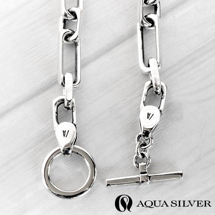 アクアシルバー あずきチェーン シルバー ブレスレット Medium バングル Tバー 20cm シルバー925 マンテルブレス AQUA SILVERの画像