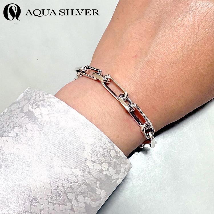 アクアシルバー あずきチェーン シルバー ブレスレット Medium バングル Tバー 20cm シルバー925 マンテルブレス AQUA SILVERの画像