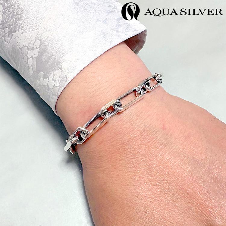 アクアシルバー あずきチェーン シルバー ブレスレット Medium バングル Tバー 20cm シルバー925 マンテルブレス AQUA SILVERの画像