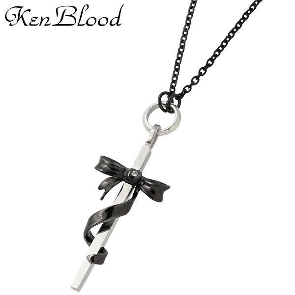 ケンブラッド KEN BLOOD クロス ＆ リボン シルバーネックレス ダイヤモンド ブラック