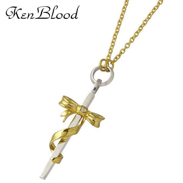 ケンブラッド KEN BLOOD クロス ＆ リボン シルバーネックレス ダイヤモンド ゴールド