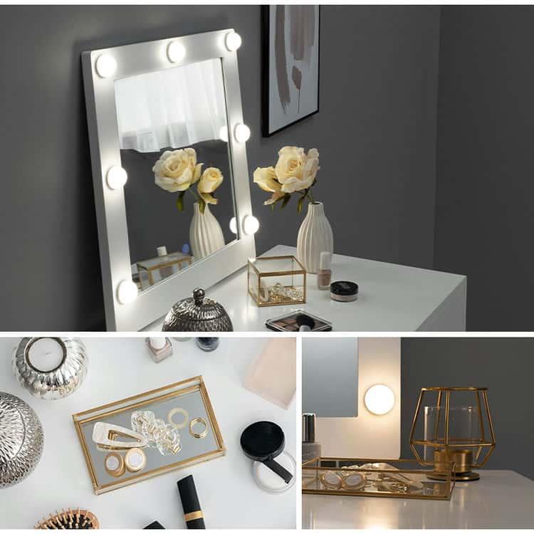 ライト ミラー付き メイクドレッサー LEDライト付き コスメボックス ドレッサー 化粧台 ミラー付き 角型