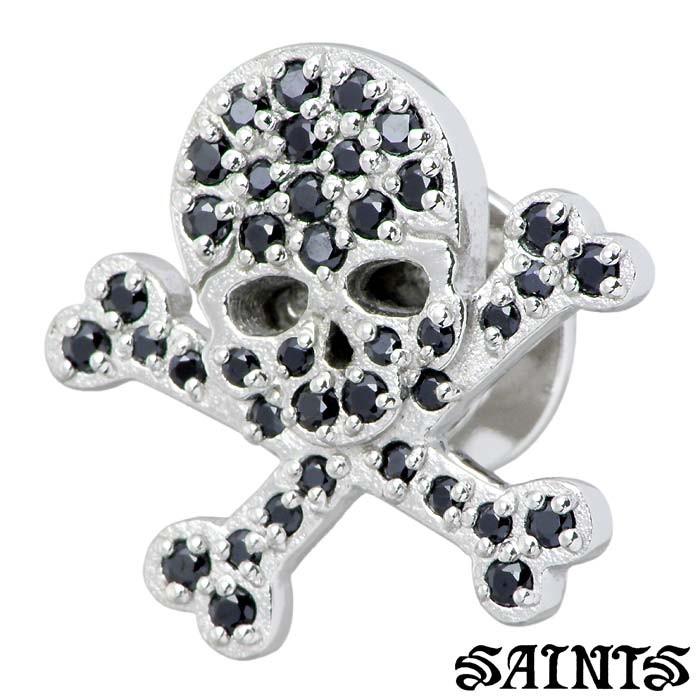 セインツ SAINTS ジルコニア クロスボーン シルバーピンバッチ ブローチ メンズ スカル