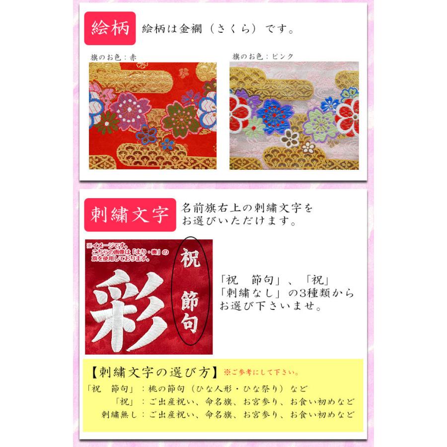 名前旗 京都西陣織を使用 女の子用 名前旗 小 金襴 きんらん 桜 全長40cm台付 1s 1 Baby Street 通販 Yahoo ショッピング