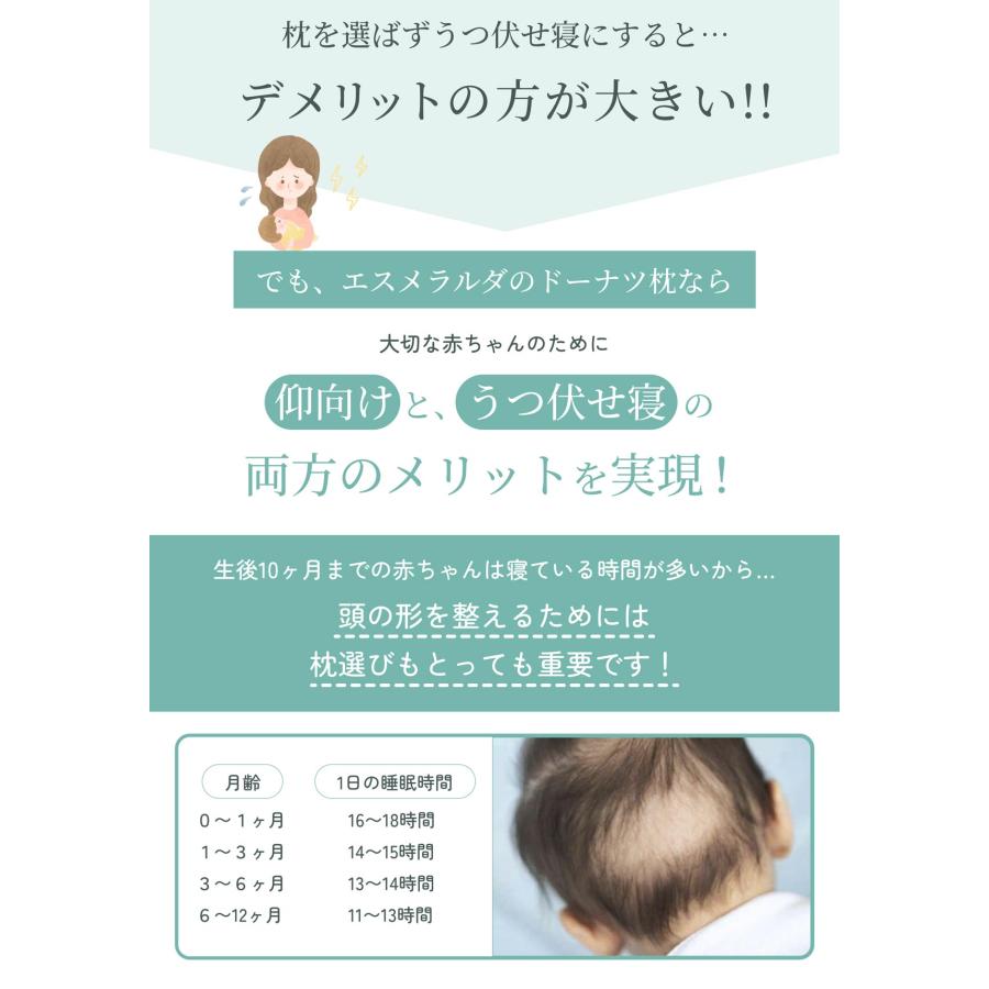 公式エスメラルダ 赤ちゃん枕 ベビー枕 絶壁防止 首座り ドーナツ枕 丸い頭 向き癖 丸洗 エスメラルダ枕 クラシック インサート式ドーナツ枕 | Esmeralda（ベビー） | 07