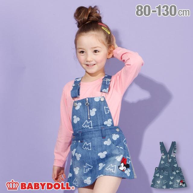 子供服 ワンピース ジャンパースカート デニム 抜染 ディズニー 4522k ベビードール Babydoll キッズ 女の子 Disney 無料