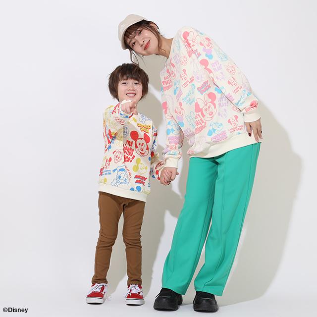 Disney ディズニー 親子ペア トレーナー 子供服 総柄 親子お揃い Disney ディズニー 親子ペア トレーナー 子供服 総柄 親子お揃い