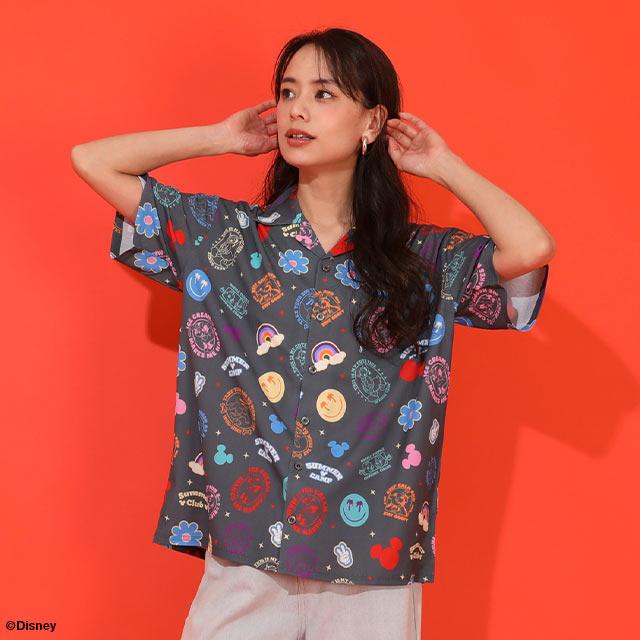 ディズニー 親子ペア レディース トップス シャツ 半袖 親子コーデ 大人 子供服 メンズ ミッキー リゾート柄 総柄 1600A (ボトムス別売) ベビードール 爆買の画像