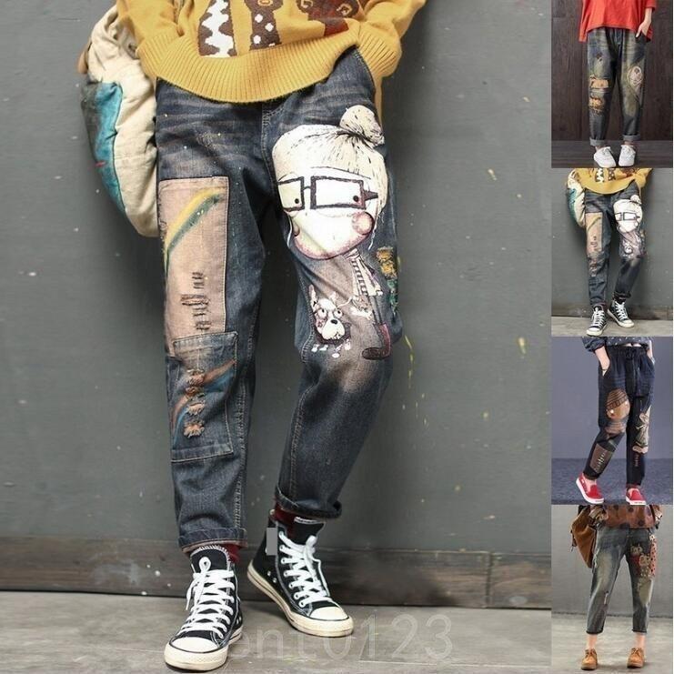 ファッション 人気商品 デニムパンツレディースジーパンデニムパンツ春ジーンズ夏ロールアップボトムス森ガール風ズボン刺繍パンツジーンズ猫柄ガールズ Imwqdoskbz Boulevardrestaurants Com