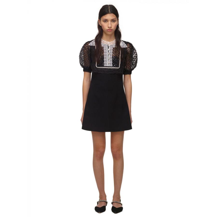 21年製 新品 Self Portrait セルフポートレイトblack Crepe Fine Lace Mini Dress 定価 455 30 09 ワンピース チュニック