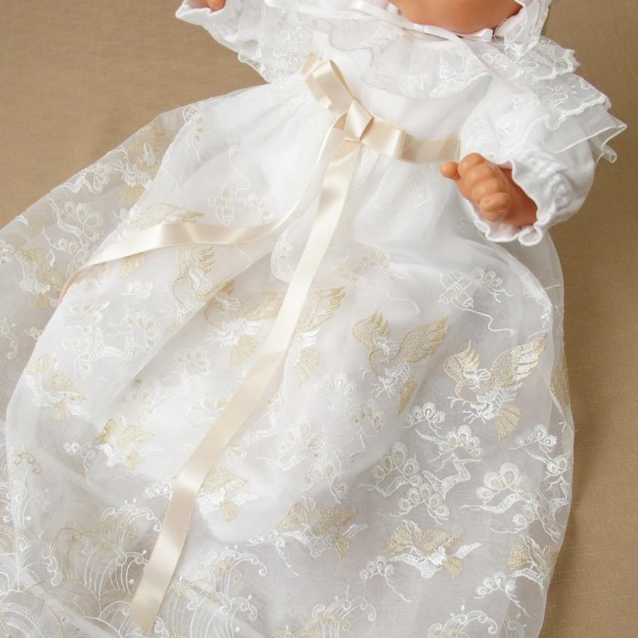 お宮参り用ベビードレス セレモニードレス 夏物素材 豪華な鳳凰刺繍 2