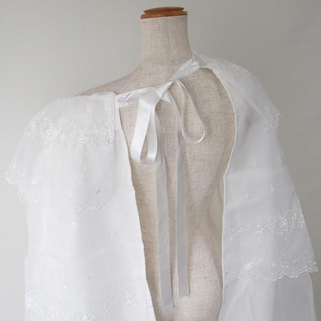 日本製 お宮参り用ロングケープ 豪華刺繍入り 2段ロングオーガンジー