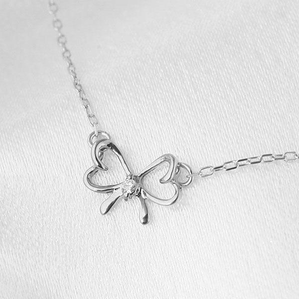 k10 PG リボン ダイヤ ネックレス オープンリボン ダイヤモンドネックレス K10PG/WG : ベビーズシュー