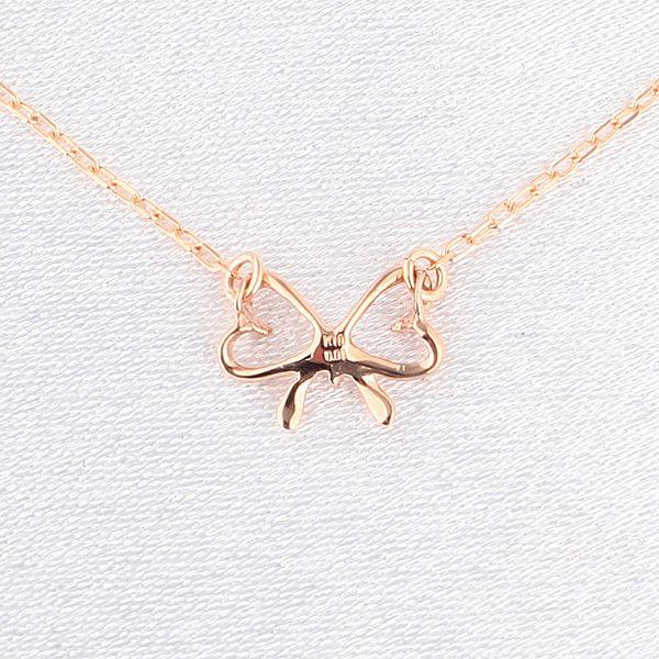 k10 PG リボン ダイヤ ネックレス オープンリボン ダイヤモンドネックレス K10PG/WG : ベビーズシュー