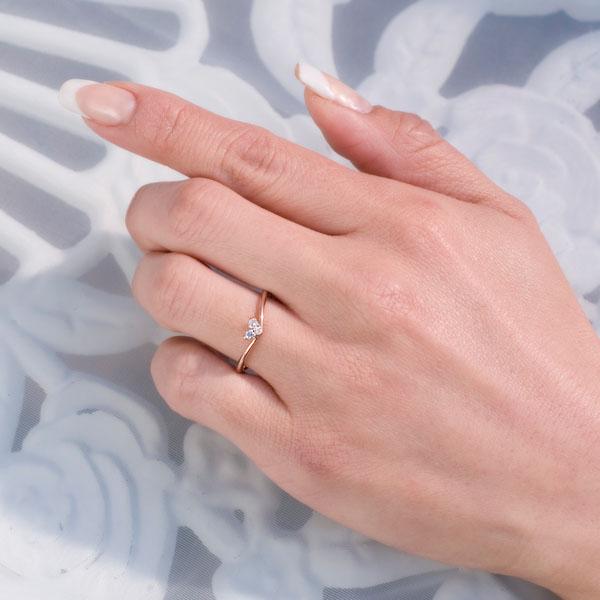 指輪 ダイヤモンドリング スリーストーンハート K10PG/WG（ピンク  