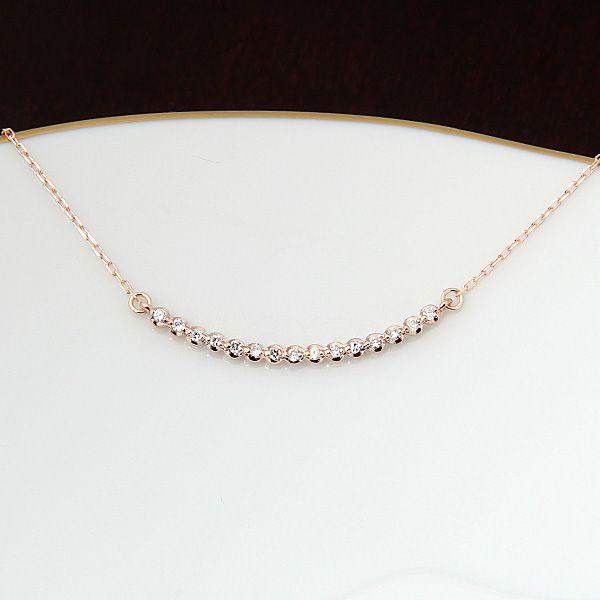 10金、18金ダイヤモンドネックレス「Line」ラインダイヤ0.10ct K10 K18 PG/YG/WGの画像