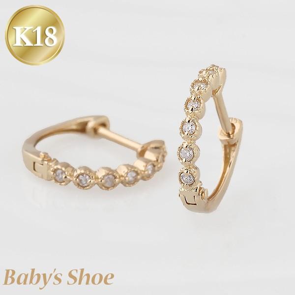 K18 中折れピアス フープピアス ダイヤモンド0.10ct 12mm 18K 18金 ゴールド