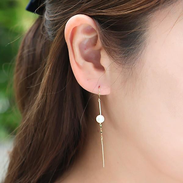 K18 フックピアス パール 揺れるチェーン 18K 18金 ゴールド 