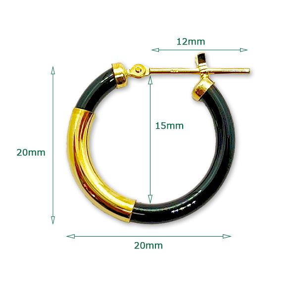 K18 フープピアス ブラックオニキス ハーフパイプ 20mm ユニセックス 遮断式 18K 18金 ゴールド レディース メンズの画像