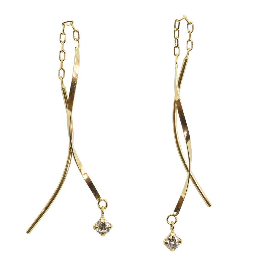 K18 ダイヤモンド アメリカンピアス 揺れるピアス チェーンタイプ 18K