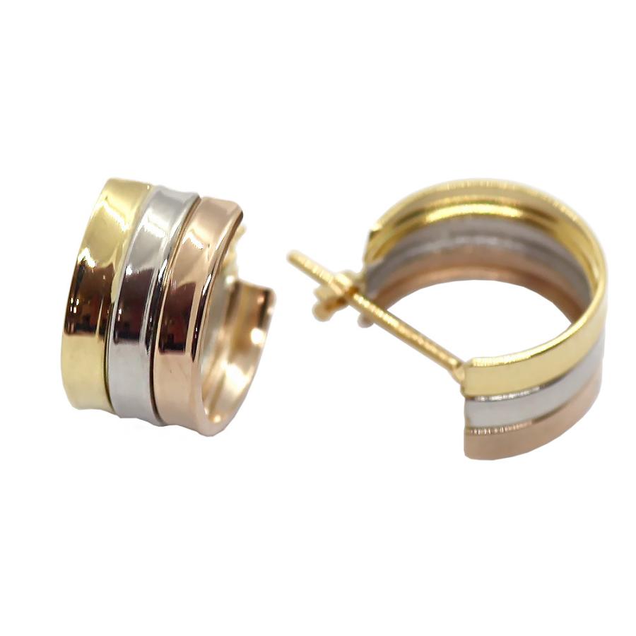 K18&PT 3連フープピアス 6mm×10mm トリニティ 角溝 遮断式 パラレルタイプ 3色 18K 18金 ゴールド YG PG PT900 プラチナの画像