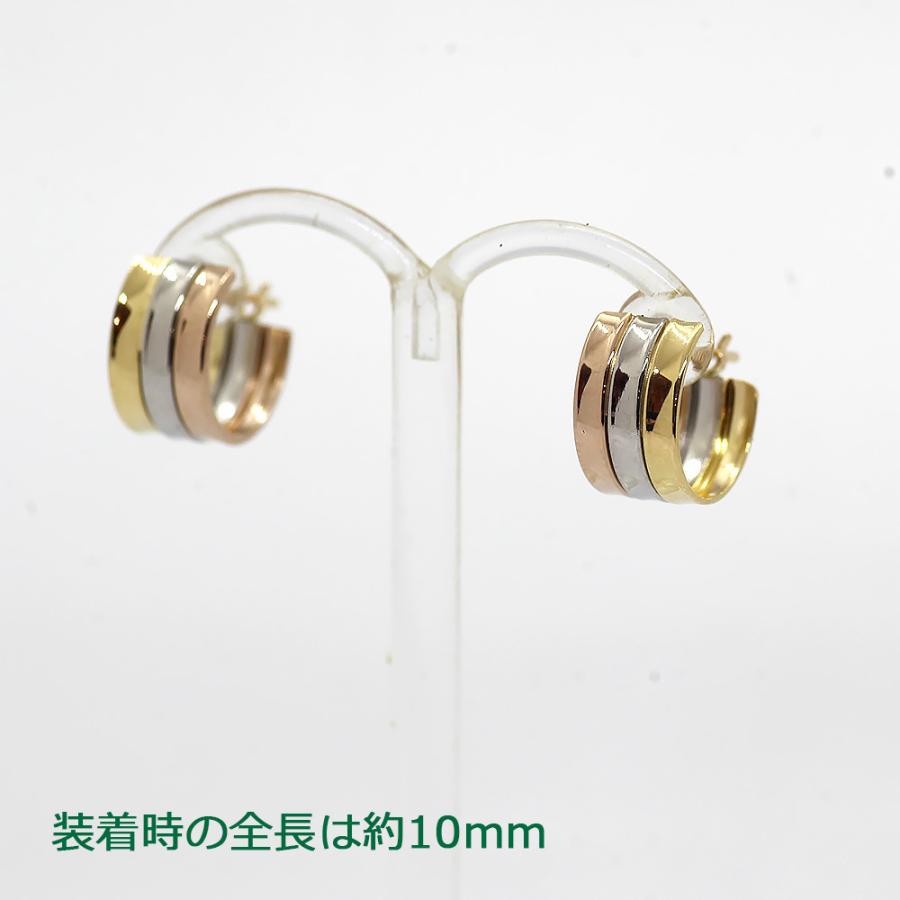 K18&PT 3連フープピアス 6mm×10mm トリニティ 角溝 遮断式 パラレルタイプ 3色 18K 18金 ゴールド YG PG PT900 プラチナの画像