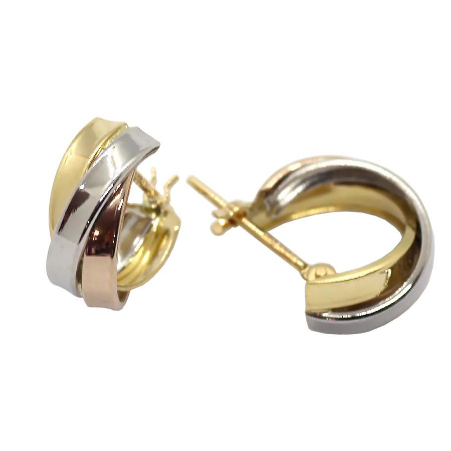 K18&PT 3連フープピアス 5mm×10mm トリニティ 角溝 遮断式 クロスタイプ 3色 18K 18金 ゴールド YG PG PT900 プラチナの画像