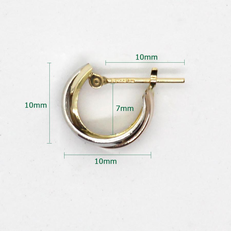 K18&PT 3連フープピアス 5mm×10mm トリニティ 角溝 遮断式 クロスタイプ 3色 18K 18金 ゴールド YG PG PT900 プラチナの画像