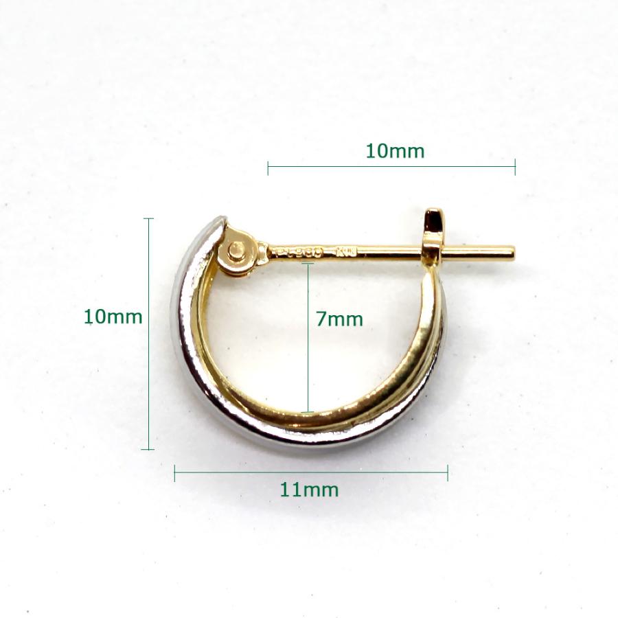 K18&PT 2連フープピアス 4mm×10mm コンビカラー 角溝 遮断式 クロスタイプ 2色 18K 18金 ゴールド PT900 プラチナの画像