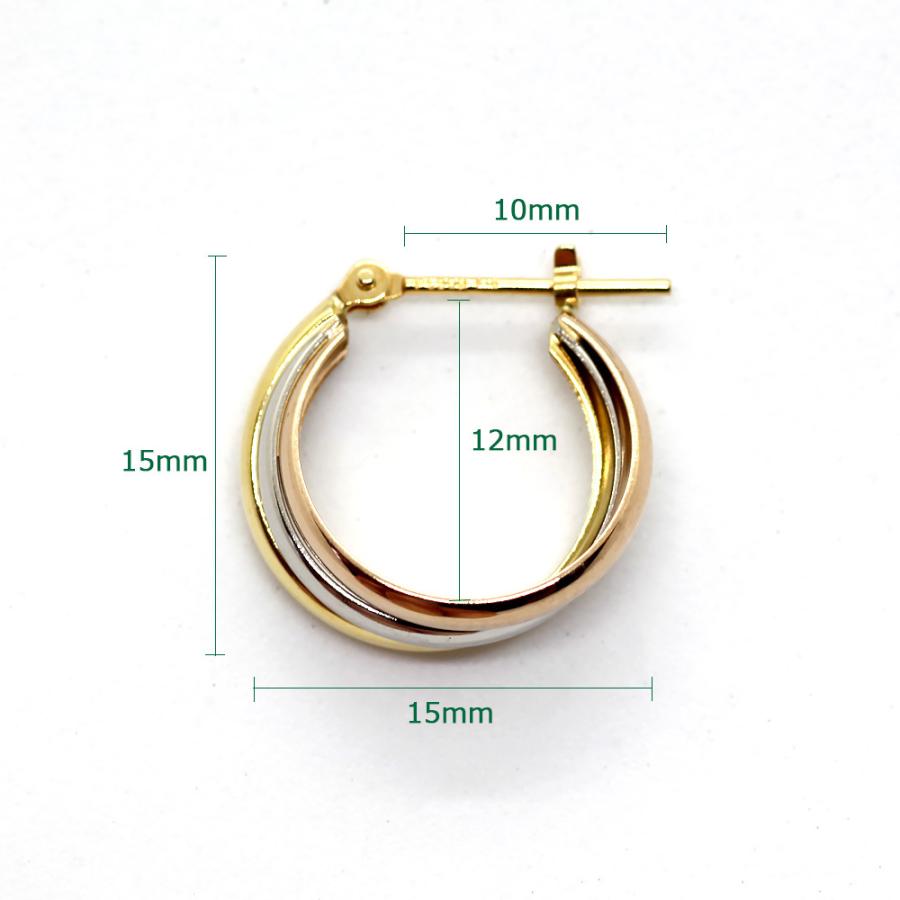 K18&PT 3連フープピアス 6mm×15mm トリニティ 甲丸 遮断式 スライドタイプ 3色 18K 18金 ゴールド YG PG PT900 プラチナの画像