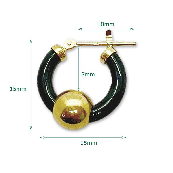 K18 フープピアス ブラックオニキス ゴールド丸玉 15mm ユニセックス
