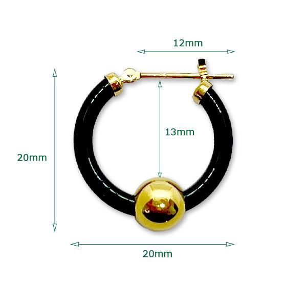 K18 フープピアス ブラックオニキス ゴールド丸玉 20mm ユニセックス 遮断式 18K 18金 レディース メンズの画像