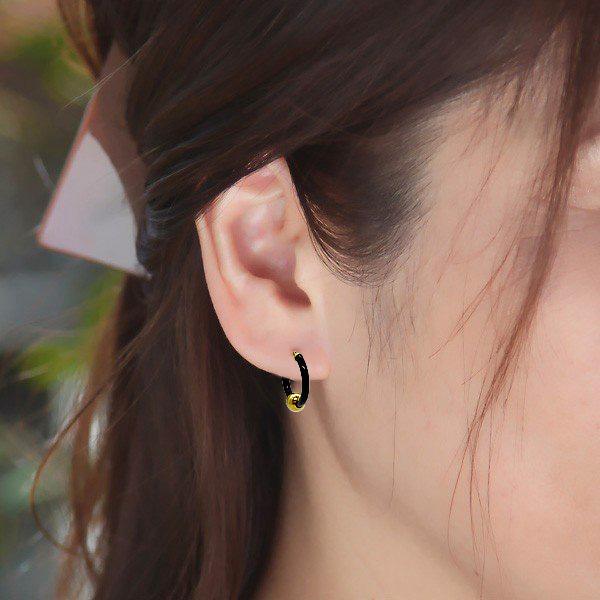 K18 フープピアス ブラックオニキス ゴールド丸玉 20mm ユニセックス 遮断式 18K 18金 レディース メンズの画像