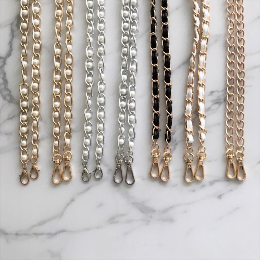 斜め掛けロングチェーンストラップ シルバー ゴールド パール