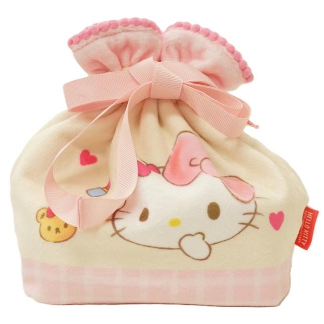 内藤デザイン ハローキティ50th ANNIVふわふわ巾着ポーチ ピンク