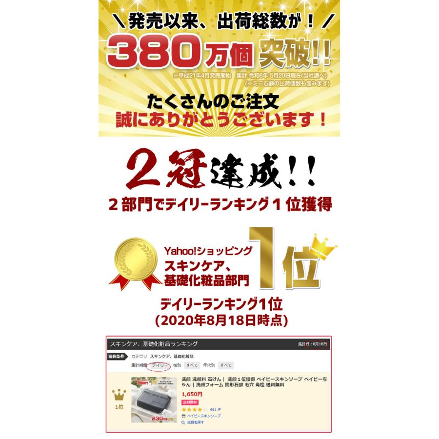 洗顔部門１位 380万個突破!! ベイビーちゃん【２個セット】★ 送料無料 某モールでも総合1位獲得 洗顔石鹸 洗顔料｜babyskinsoap｜06