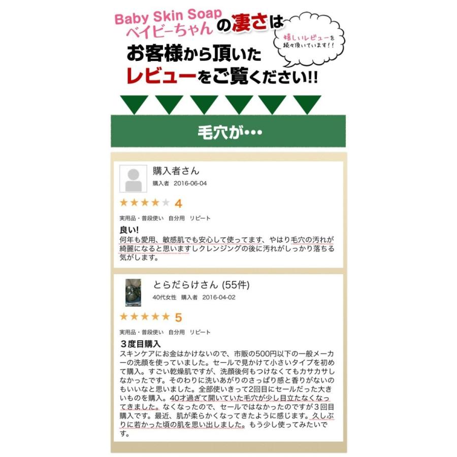 洗顔部門１位 380万個突破!! ベイビーちゃん【２個セット】★ 送料無料 某モールでも総合1位獲得 洗顔石鹸 洗顔料｜babyskinsoap｜07