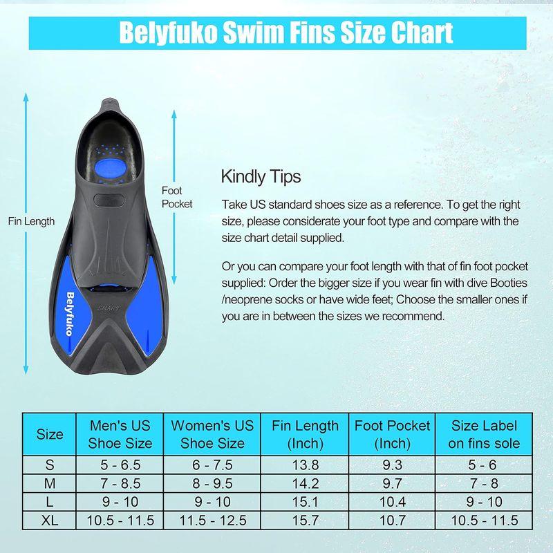 Belyfuko ショートスイムフィン 大人用 シュノーケルフィン ラップ 水泳 ダイビング シュノーケリング トラベルサイズ メッシュバッ シュノーケリング ショートスイムフィン 大人用 シュノーケルフィン ラップ 水泳 ダイビング トラベルサイズ メッシュバッ