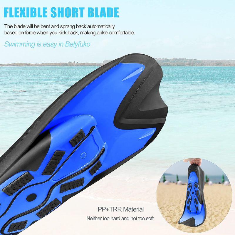 Belyfuko ショートスイムフィン 大人用 シュノーケルフィン ラップ 水泳 ダイビング シュノーケリング トラベルサイズ メッシュバッ シュノーケリング ショートスイムフィン 大人用 シュノーケルフィン ラップ 水泳 ダイビング トラベルサイズ メッシュバッ