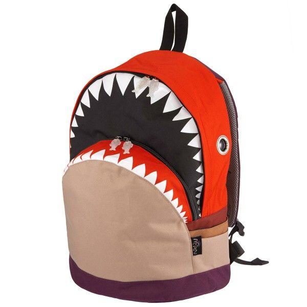 リュック MORN CREATIONS シャーク バックパック コンビ Lサイズ モーンクリエイションズ サメ リュックサック レッド/カーキ | 