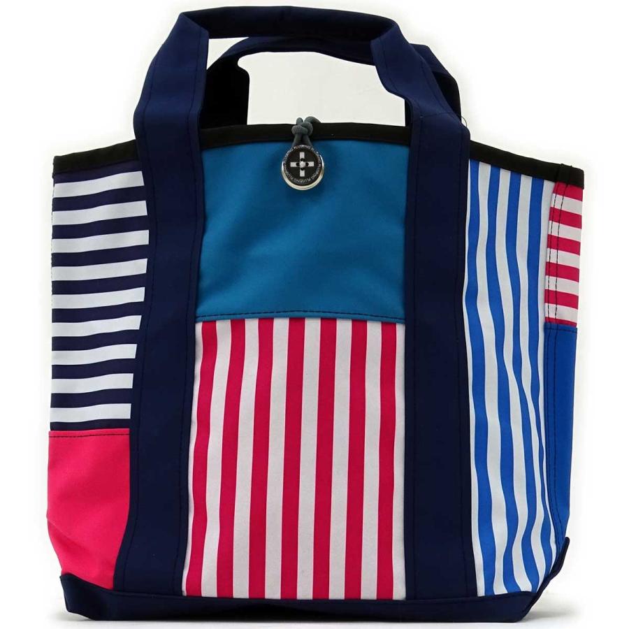 トートバッグ +RING 撥水トートバッグ Mサイズ おしゃれ プラスリング レディーストート Sr.109 ストライプ ブルー ピンク | 