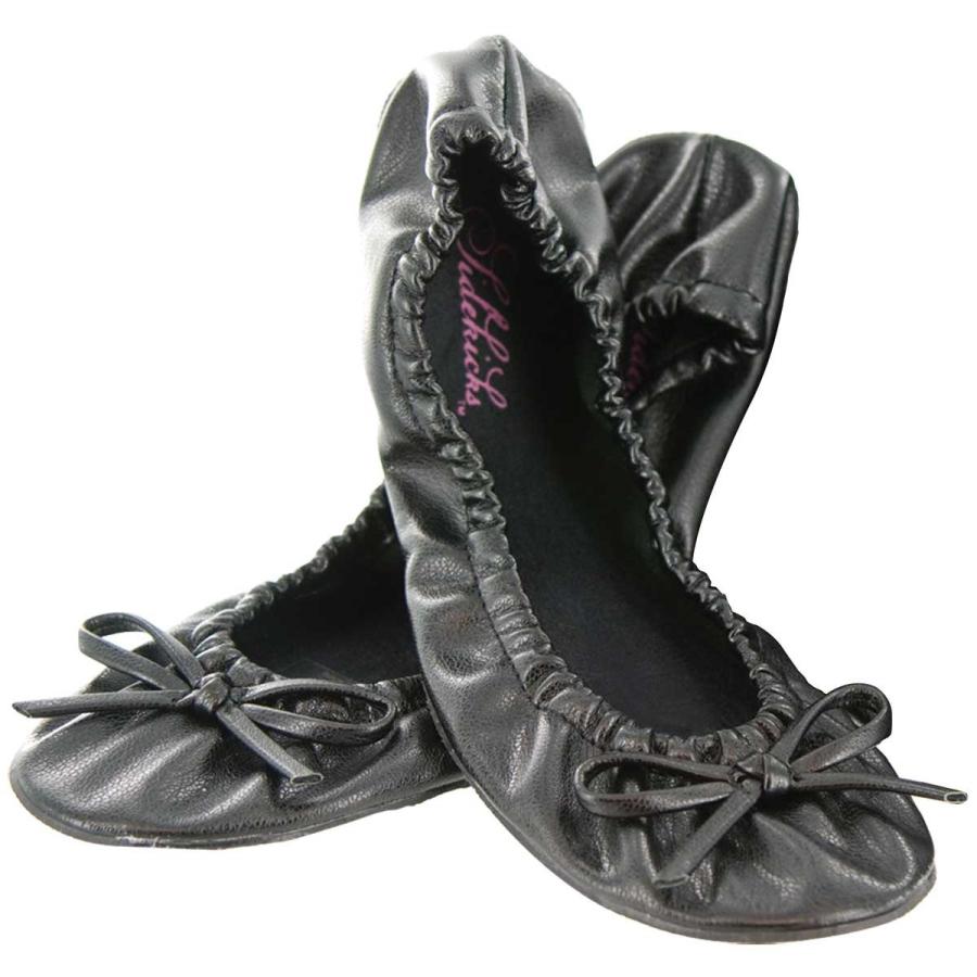 携帯シューズ FITKICKS サイドキックス Mサイズ バレエシューズ ルームシューズ レディース 収納ポーチ付き おしゃれ フィットキックス SIDEKICKS M ブラック | 