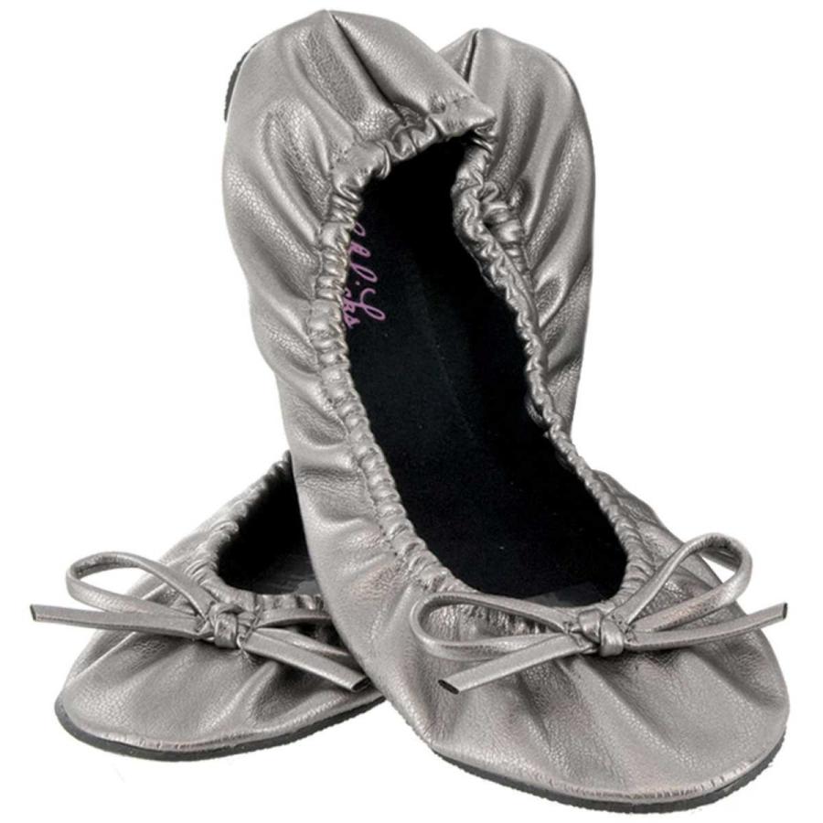携帯シューズ FITKICKS サイドキックス Mサイズ バレエシューズ ルームシューズ レディース 収納ポーチ付き おしゃれ フィットキックス SIDEKICKS M シルバー | 